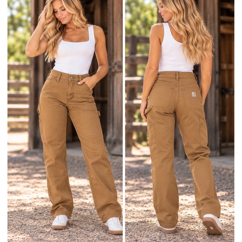 Carhartt Womens Rugged Flex Relaxed Fit Canvas Work Pants Brown BN5113-W